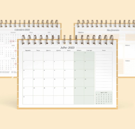 CALENDÁRIO DE MESA 6 LAMINAS COUCHE FOSCO WIRE-O COM BASE TRIPLEX 300G 11.5X21CM CL164E Calendário de Mesa