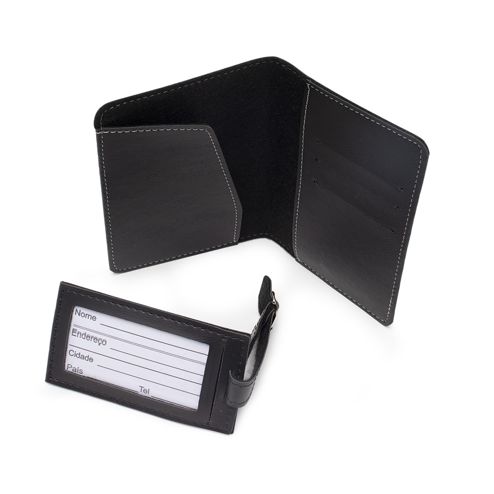 KIT VIAGEM TAG + PORTA PASSAPORTE EM COURO SINTÉTICO KT180C