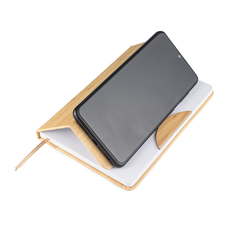 CADERNO 17X12 EM BAMBU COM SUPORTE PARA CELULAR BA159J