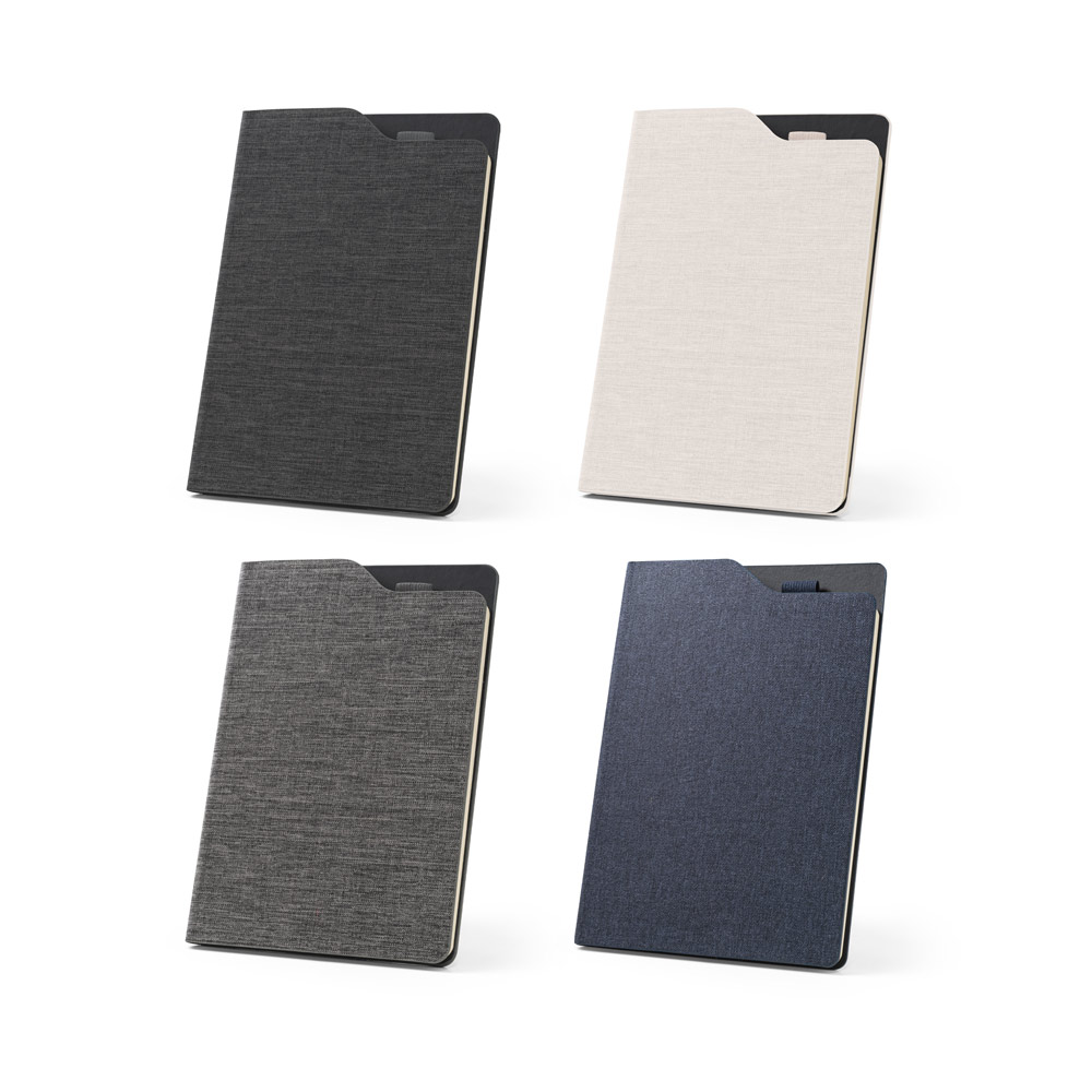 CADERNO CAPA DURA EM POLIESTER 100% RECILADO PAUTADO 14,8X21,2CM BA159P