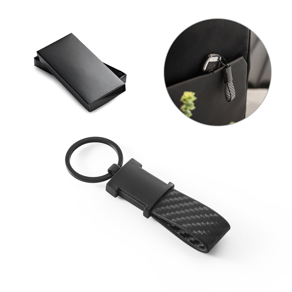 CHAVEIRO EM COURO SINTÉTICO TEXTURA FIBRA DE CARBONO E METAL CH171E
